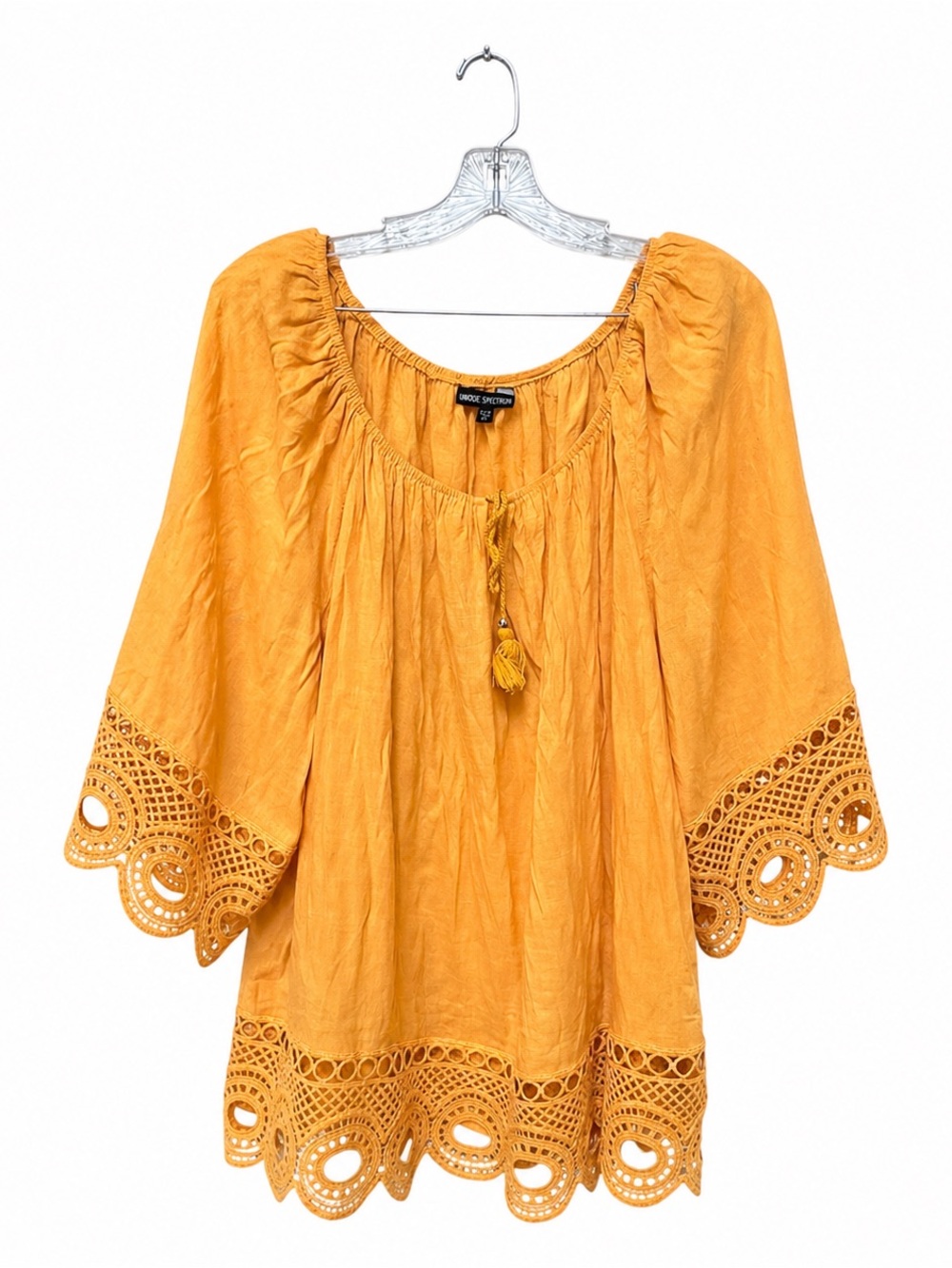 Unique Spectrum 3X Mustard Boho Crochet Peasant Blouse Fall Plus Size